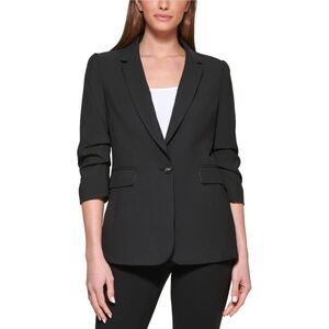 DKNY Womens Petite Madison Rayon Cinched Sleeve One Button Blazer Jacket, NWT
